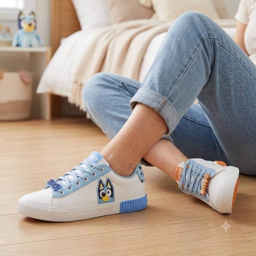 Ground Up Bluey Bingo White Blue Orange Low Top Sneakers  Womens 7